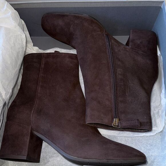 New With Tags Aquatalia Charlee Dress Weatherproof Suede Bootie Brown Espresso - Picture 5 of 8